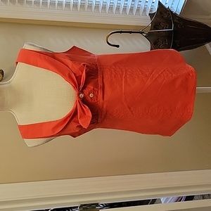 Trina Turk coral top scoop neckline empire waist open back cotton blend 10 EUC…